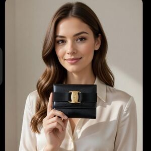 Salvatore Ferragamo LikeNew KISSLOCK trifold compact VARA Bow Wallet